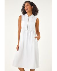 Roman - Collared Zip Front Midi Dress - Lyst