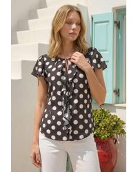Roman - Spot Print Ruffle Tie Front Top - Lyst