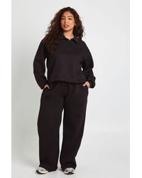 Boohoo - Plus Button Down Wide Leg Joggers - Lyst