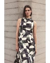 Karen Millen - Satin Viscose Printed Drape Cowl Neck Maxi Dress - Lyst