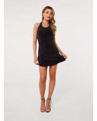 Pink Vanilla - Glitter Halter Ruched Mini Dress - Lyst