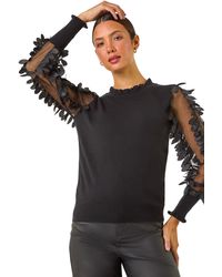 Roman - Sheer Feather Sleeved Jumper - Lyst