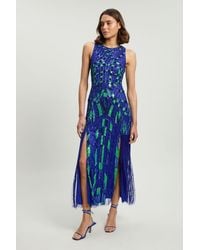Karen Millen - Petite Embellished Geo Halter Woven Maxi Dress - Lyst