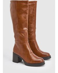 Faith - Sealia Faux Leather Medium Block Heel High Leg Boots - Lyst