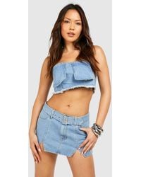 Boohoo - Notch Detail Buckle Belt Denim Micro Mini Skirt - Lyst