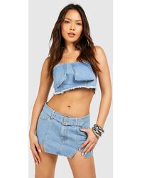 Boohoo - Notch Detail Buckle Belt Denim Micro Mini Skirt - Lyst