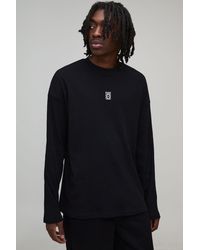 BoohooMAN - Oversized Rib Homme Embroidered Long Sleeve T-Shirt - Lyst