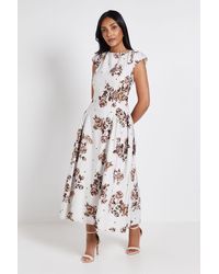 Wallis - Petite Printed Ottoman Twill Cap Sleeve Midi Dress - Lyst