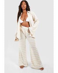 Boohoo - Plus Neutral Stripe Crochet Beach Trouser - Lyst