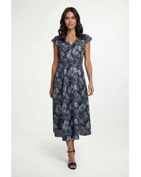 Wallis - Floral Jacquard Cap Sleeve Midi Dress - Lyst