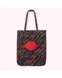 Lulu Guinness - Black And Red Pearly Lip Print Foldaway Shopper - Lyst