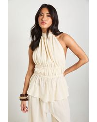 Boohoo - Cheesecloth Shirred Peplum Top - Lyst