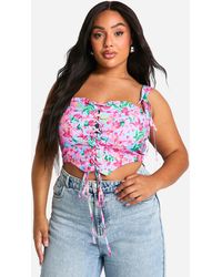 Boohoo - Plus Floral Lace Up Corset Top - Lyst