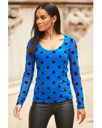 Sosandar - Cobalt & Spot Print Mesh Top - Lyst