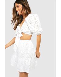 Boohoo - Broderie Knot Top & Ruffle Hem Skirt - Lyst