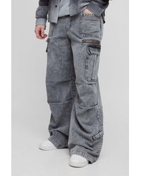 BoohooMAN - Tall Elasticated Waist Acid Wash Parachute Cargo Jeans - Lyst