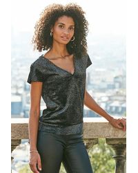 Sosandar - Metallic Stripe Detail Wrap Front Velvet Top - Lyst