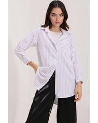 Bigdart - Oversized Striped Poplin Shirt With Pocket - Lyst