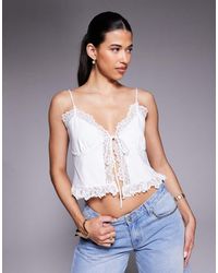 ASOS - Slinky Lace Trim Tie Front Top - Lyst