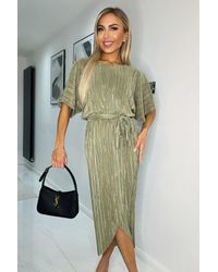 AX Paris - Light Short Sleeve Tie Waist Plisse Midi Dress - Lyst