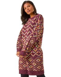 Roman - Geometric Print Jacquard Jumper Dress - Lyst