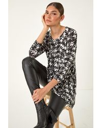 Roman - Dogstooth Print Pocket Stretch Tunic Top - Lyst