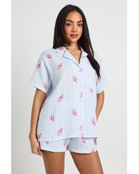 Boohoo - Cotton Stripe Lobster Print Short Sleeve Shirt & Pyjama Set - Lyst