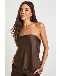 Boohoo - Satin Lace Contrast Loose Fit Bandeau - Lyst