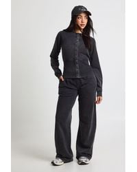 Boohoo - Washed Deep Hem Popper Bomber Sweatshirt Tracksuit - Lyst