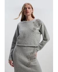 Karen Millen - Wool Blend Embellished Cosy Crew Neck Knit Jumper - Lyst