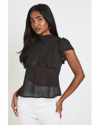 Boohoo - Polka Dot High Neck Angel Sleeve Blouse - Lyst