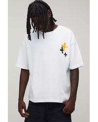 BoohooMAN - Oversized Boxy Cross Embroidered Waffle T-Shirt - Lyst