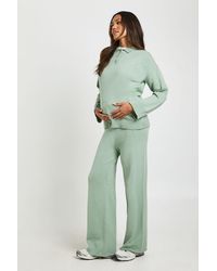 Boohoo - Maternity Collared Button Down Jumper And Straight Leg Trouser Co-Ord - Lyst