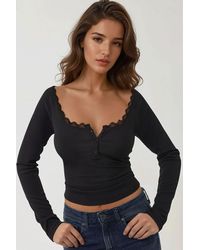 Hiccup - Slim Fit Lace Detail Long Sleeve Top - Lyst