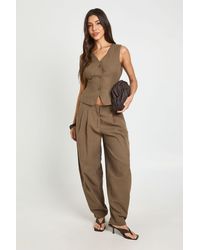 Boohoo - Linen Look Pleated Balloon Trousers - Lyst