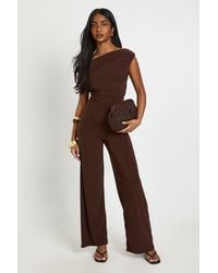 Boohoo - Ruched Asymmetric Wide Leg Jumpsuit - Lyst