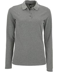 Sol's - Ladies Perfect Long Sleeve Pique Polo Shirt Marl) - Lyst