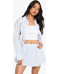 Boohoo - Cotton Stripe Elasticated Waist Puffball Mini Skirt - Lyst