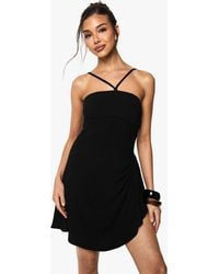 Boohoo - Linen Look Drape Wrap Mini Dress - Lyst