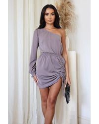 AX Paris - Mushroom One Sleeve Ruched Side Mini Dress - Lyst