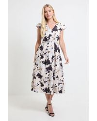 Wallis - Petite Floral Ottoman Twill Midi Dress - Lyst