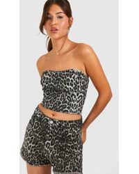 Boohoo - Leopard Print Longline Denim Bandeau - Lyst