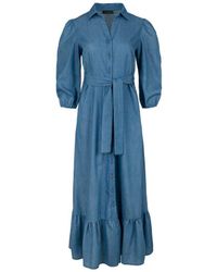 Conquista - Denim Style Dress With Frill - Lyst
