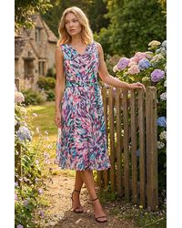 Roman - Abstract Print Chiffon Cowl Neck Dress - Lyst