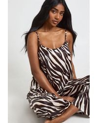 Boohoo - Zebra Print Satin Cami & Wide Leg Trouser Pyjama Set - Lyst