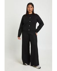 Boohoo - Plus Crew Neck Button Down Ballon Sleeve Cardigan And Wid Leg Trouser Co Ord - Lyst