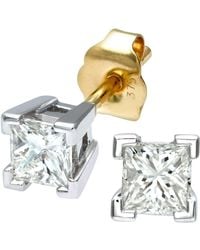 DIAMANT L'ÉTERNEL - Ladies 9Ct And 0.50Ct Princess Cut Diamond Solitare Earrings - Lyst