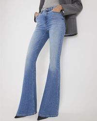 River Island - Flared Jeans High Waisted Sculpt Zip Cotton - Lyst