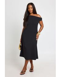 Boohoo - Plus Crepe Asymmetric Neck Skater Midi Dress - Lyst