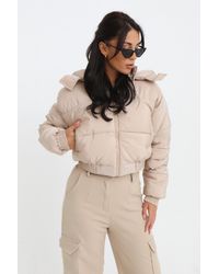 Femme Luxe - Cropped Padded Long Sleeve Zip Front Shower Proof Jacket - Lyst